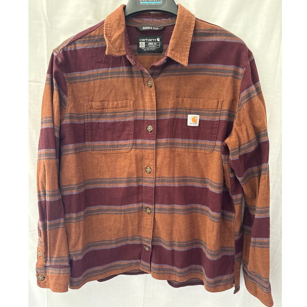 Carhartt Loose Fit Rugged Flex Mid Weight Plaid Flannel Shirt Size Large